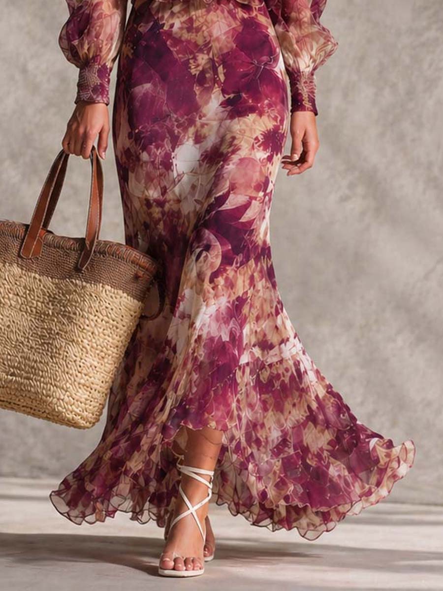 Rose Pink Floral Off-Shoulder Maxi Dress