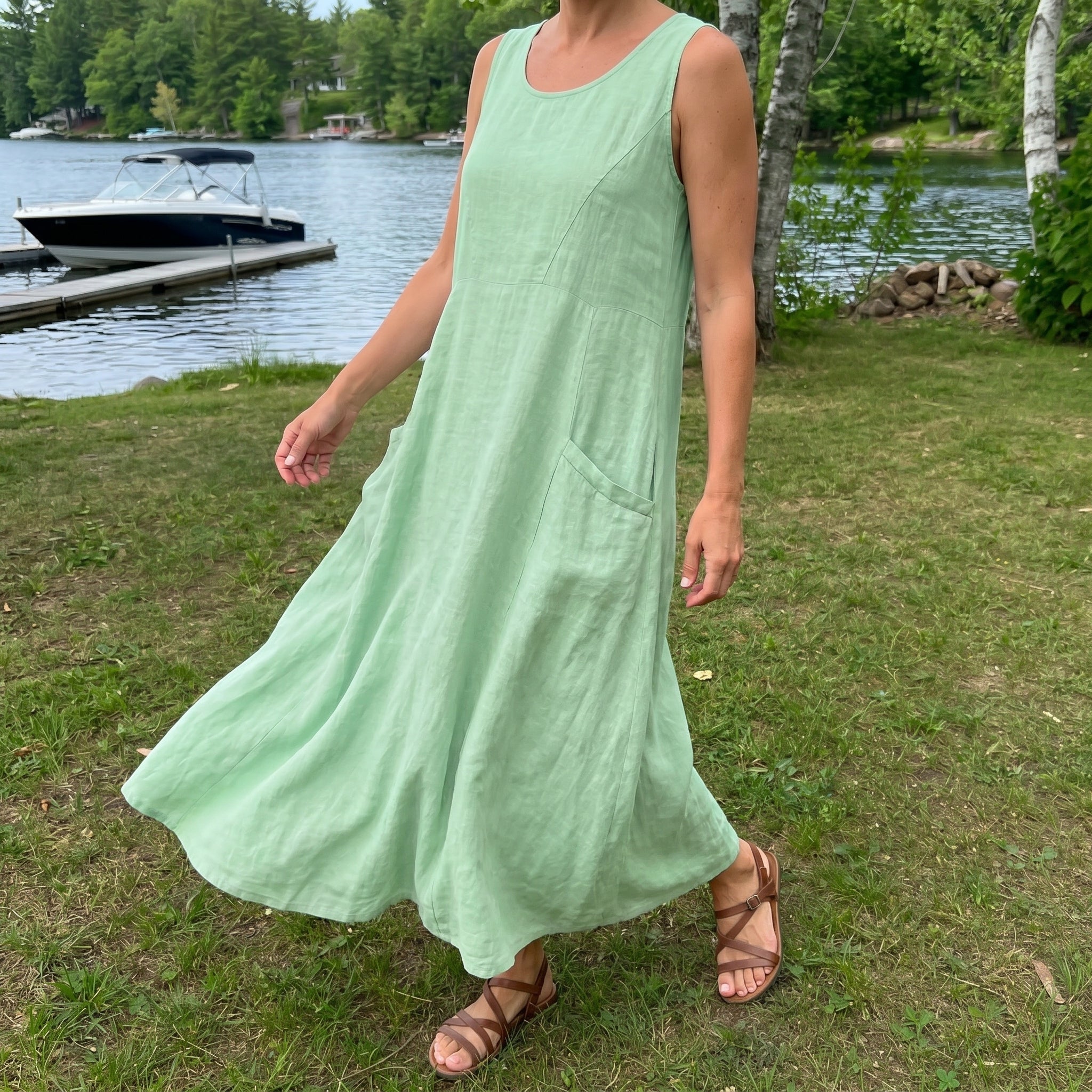 Hazel | Natural Linen Pocket Maxi Dress