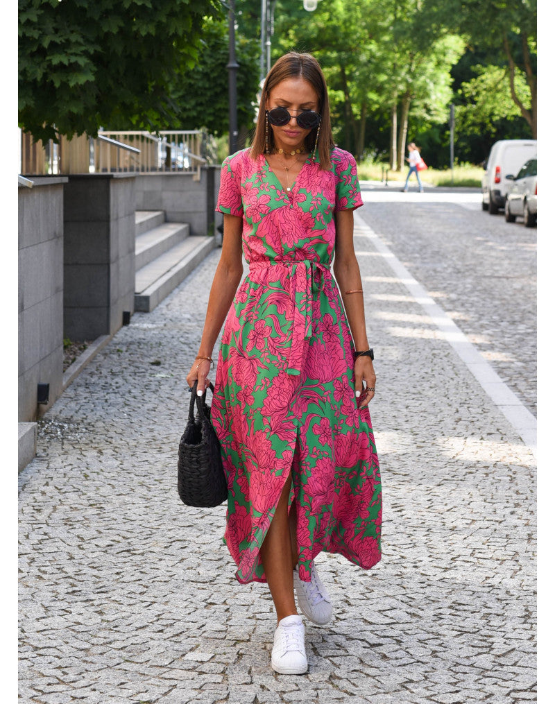 Talia™ | Stylish V-Neck Floral Dress