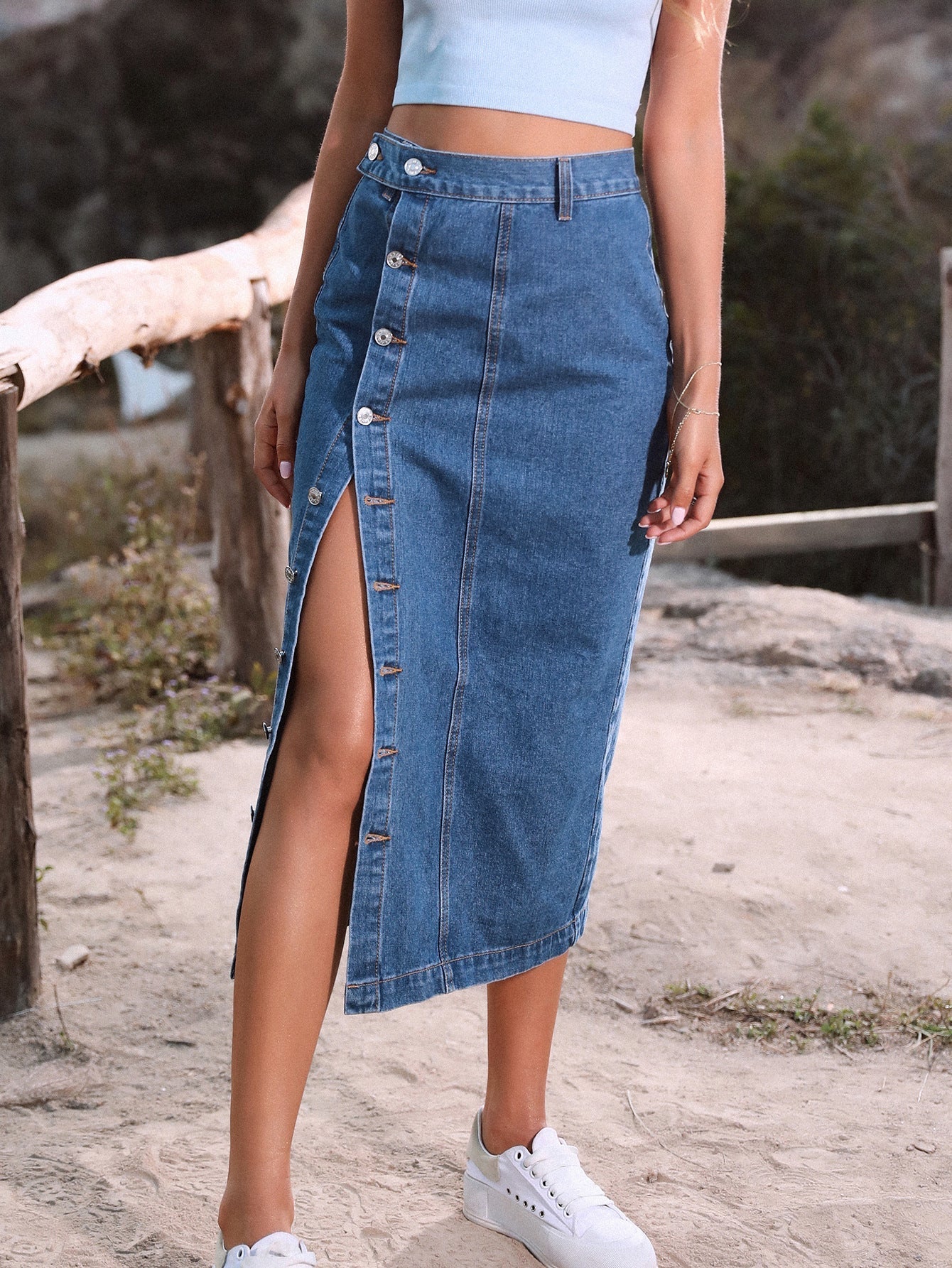 XIANI™ - Button Front Slit Skirt