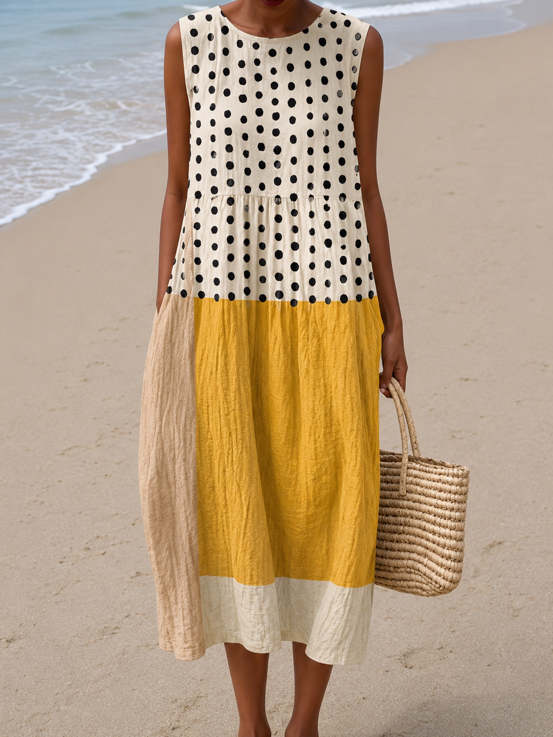 Leah | Colorblock Polka Dot Midi Dress