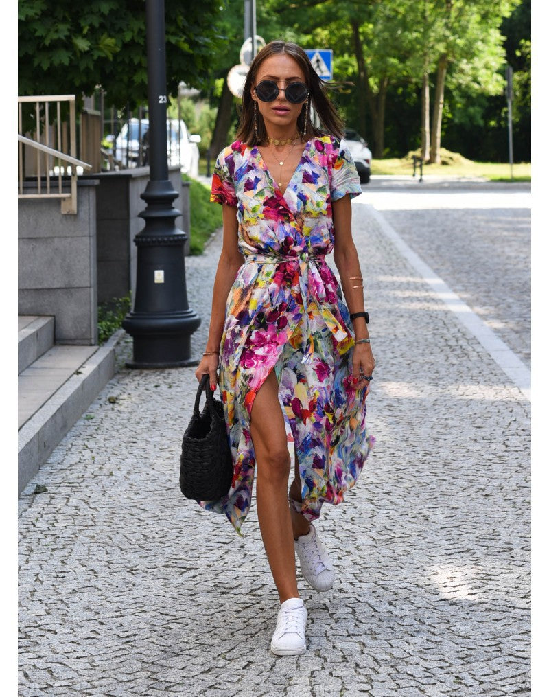 Talia™ | Stylish V-Neck Floral Dress